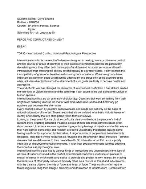 Assignment (peace and Conflict) - Students Name:- Divya Sharma Roll No ...