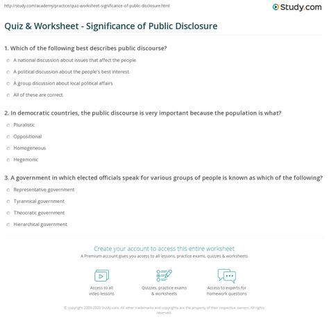 Quiz & Worksheet - Significance of Public Disclosure | Study.com