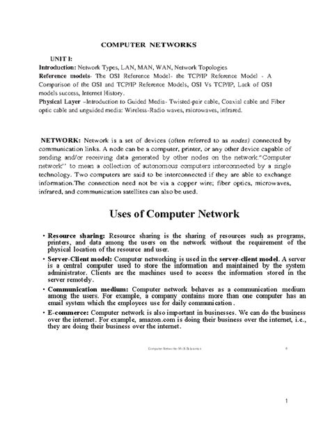 CN-UNIT-1: Intro to Network Types, Topologies, and OSI Model - Studocu