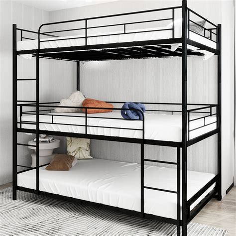 Latitude Run® Heavy-Duty Black Iron Triple Twin Bed Frame, First ...