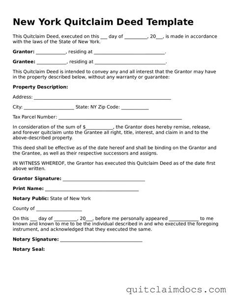 Free New York Quitclaim Deed Template • Fillable PDF Form