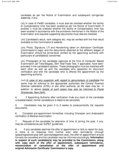 Document verification and appointment formalities of candidates ...