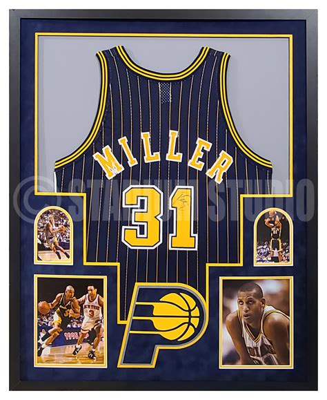 Reggie Miller Autographed Framed Pacers Navy Jersey - The Stadium Studio