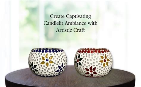 Buy eCraftIndia Set of 2 Mosaic Glass Flower Decorative Tea Light ...