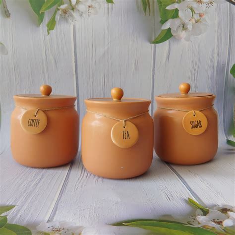 Brown Matka Solid Ceremic Tea Coffee Sugar Canisters 500ml – Grey Pottery