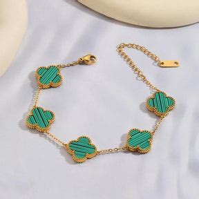 Buy Stainless Steel Gold Plated Green Anti Tarnish Clover Bracelet For ...