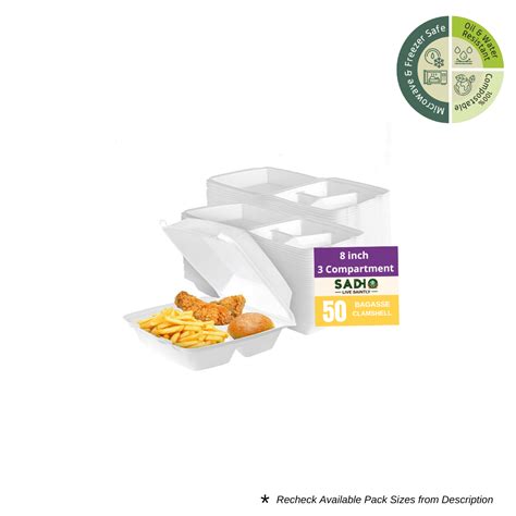 8 inch 3 Compartment (21 cm) Clamshell Bagasse (White) – SADHO by ...