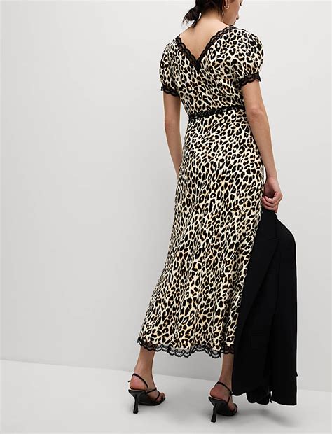 Buy Lyocell Blend Leopard Print Square Neck Midaxi Tea Dress at Marks ...