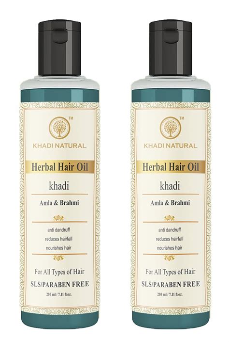 Buy KHADI NATURAL Amla and Brahmi Herbal Hair Oil, 210ml Pack of 2 ...