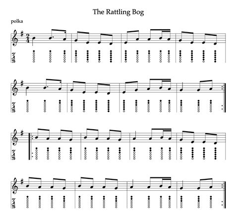 Rattlin' Bog Tin Whistle Sheet Music Notes and Tin Whistle Tab