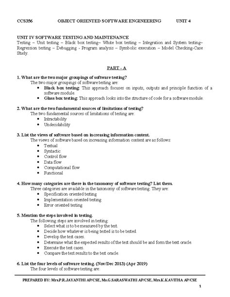 CCS356 OBJECT ORIENTED SOFTWARE ENGINEERING UNIT IV SOFTWARE TESTING ...
