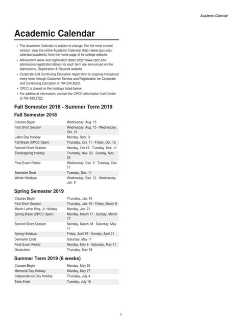 CPCC Academic Calendar | PDF | Academic Term | Educational Institutions