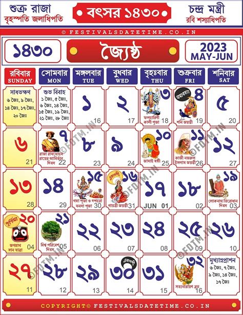 1430 Jaistho Bengali Calendar Free, Bengali Calendar 2023-24 | জ্যৈষ্ঠ ...