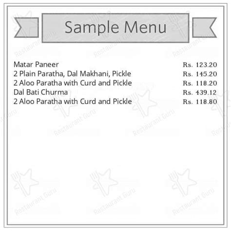 Menu at Jodhpur Dabbawala, Jodhpur, Plot 148