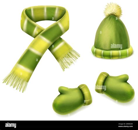 Vector cartoon style winter set. Gloves, scarf and hat. Warm clothes ...