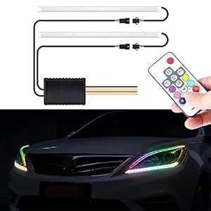 DCZ® RGB Flexible Indicator Lights Sequential Car Eyebrow with Wireless ...