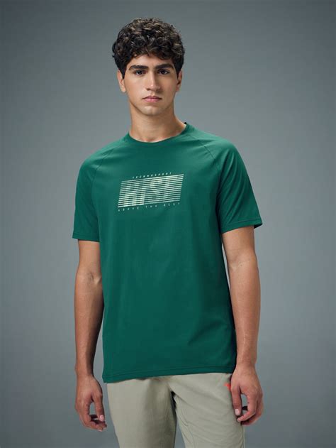 Men Typography Printed Slim Fit Round Neck Sports T-shirt with COTFLEX