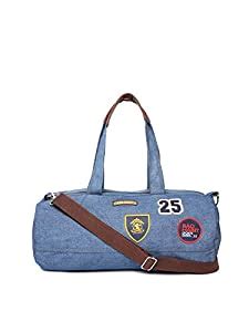 Buy BAD HABIT Blue Solid Denim Gym Duffel Bag with Applique Detail ...
