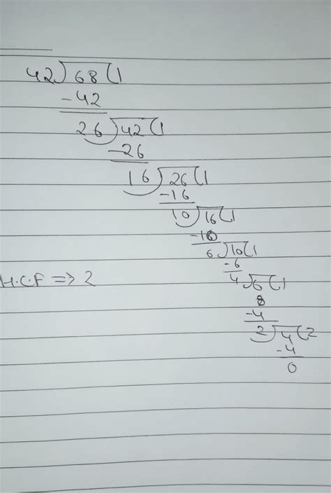 Find the hcf of 42,68 long division method - Brainly.in