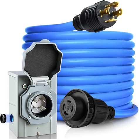 Amazon.com: 30 Amp 4 Prong 25 FT Generator Cable and Power Inlet Box (Pre-Drilled) Waterproof ...