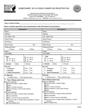 Fillable Online mahahome HOMEOWNER 201 amp CONDO OWNER 202 REGISTRATION ...