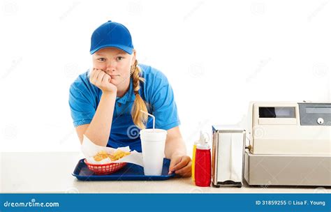 Bored Teen Fast Food Worker Stock Image - Image of food, cutout: 31859255