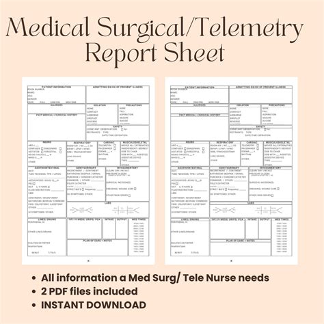 Nursing Report Sheet, Med Surg, Telemetry, Nurse Report Sheet for Patients - DIGITAL DOWNLOAD ...