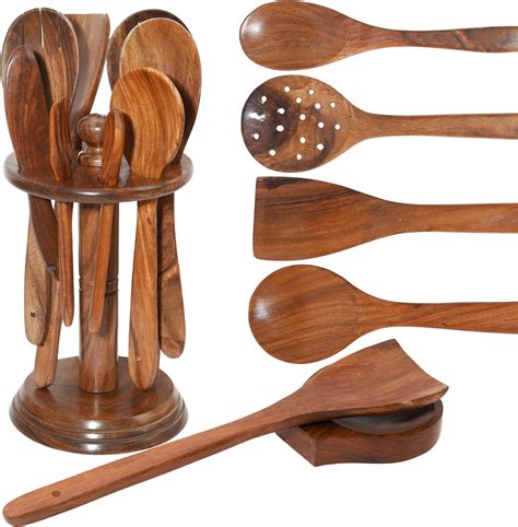 Amazon.com: Wooden Cooking Spoons – 8 Pcs Teak & Acacia Wood Kitchen ...
