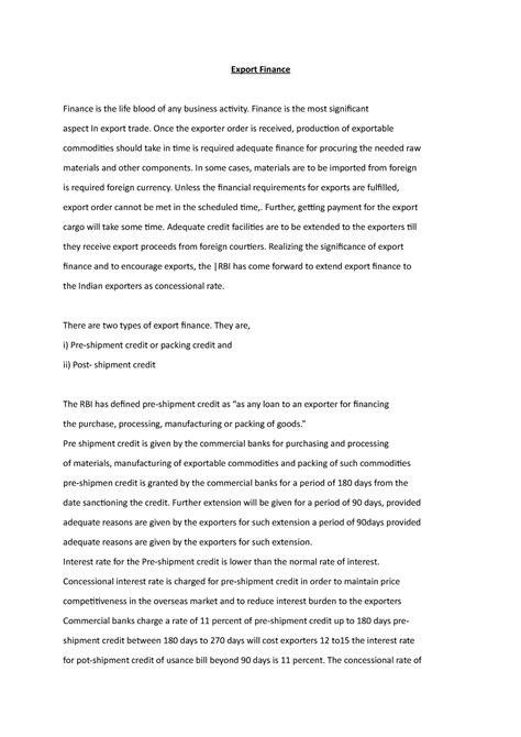 Itf 14 - Shortest summary note - Export Finance Finance is the life ...