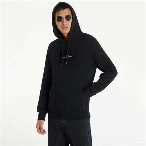 FRED PERRY Embroidered Hooded Sweatshirt Black | Queens