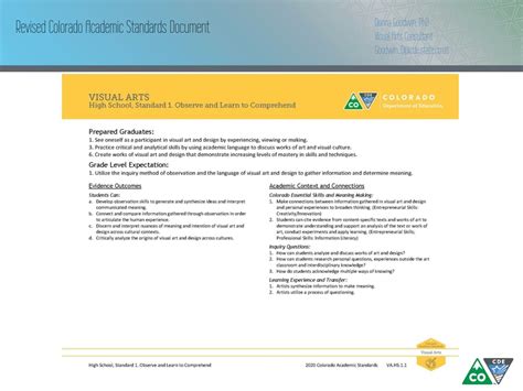 PPT - Colorado Academic Standards 2020 Visual Arts PowerPoint ...