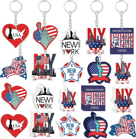 Amazon.com: Trnayi 50 Pcs New York Souvenirs Acrylic Keychain Gifts ...