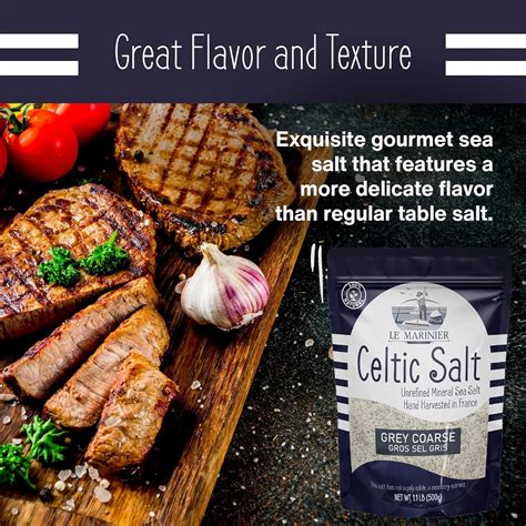 Le Marinier Celtic Salt Sal marina gruesa gris, 1.1lb – 18oz. Sal marina francesa sin refinar ...