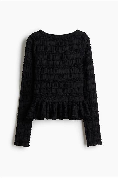 Smocked top - Black - Ladies | H&M IN