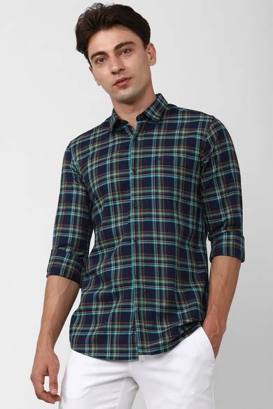 Buy Men Navy Slim Fit Check Full Sleeves Casual Shirt Online - 887431 ...