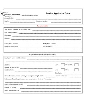 Teacher Application Form Example | pdfFiller
