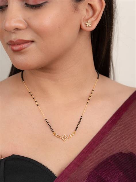 Zeraki Jewels Astha White & Golden Mangalsutra For Women Brass ...