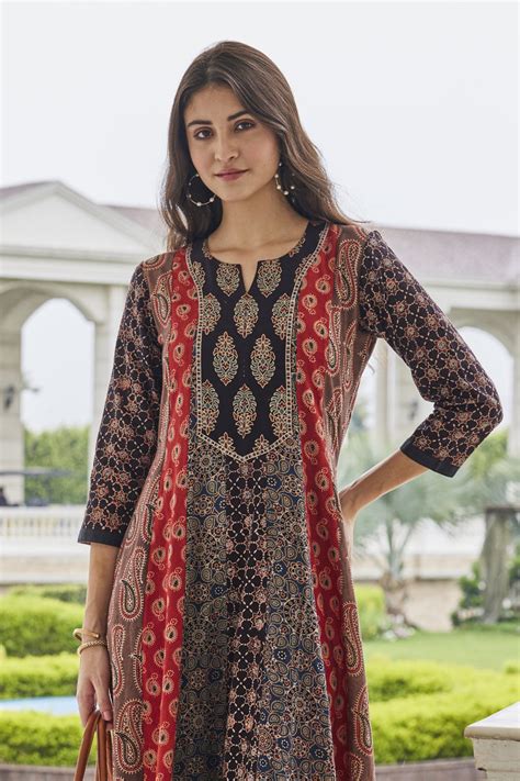 Signature Cut A-line Hand-Block Ajrakh Dress – Vishnu