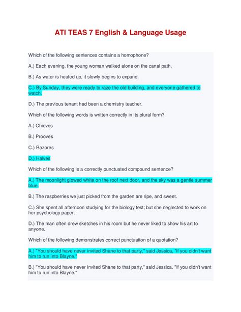 ATI TEAS 7 - English & Language Usage questions AND answers 2022/2023 ...