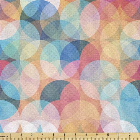 Buy Ambesonne Geometric Fabric by The Yard, Soft Toned Overlap Circles ...
