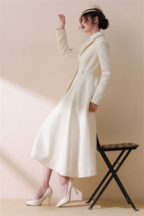 Long White Wool Princess Coat, Winter Wedding Coat, Victorian Coat ...