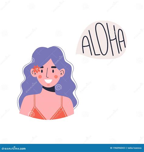 A Young Smiling Woman Says Hello in Hawaiian Language. Stock Vector ...