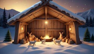 A log cabin with animals and a fire in the background | Premium AI ...