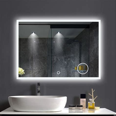 35" x 28" Anti-Fog Wall Mounted LED Mirrors Horizontal/Vertical Lighted ...