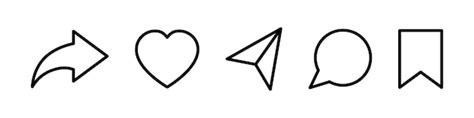 Social media interface line icons like message comment share and save ...