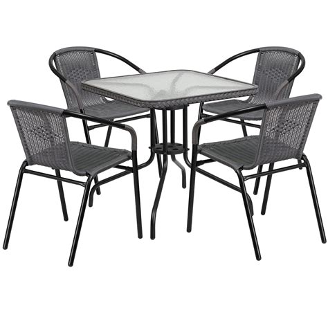 Flash Furniture Outdoor Patio Dining Set, Glass Table with 4 Rattan ...