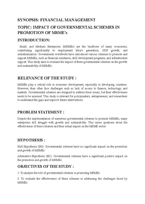 FM Synopsis: Impact of Governmental Schemes on MSME Growth - Studocu