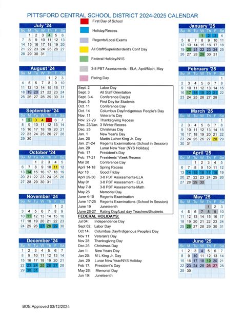 Pittsford Central School District Calendar 2024-2025
