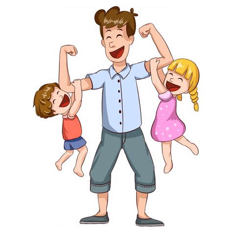儿女双全卡通孩子吊在爸爸手臂上玩耍父亲节102681png图片素材 - 设计盒子