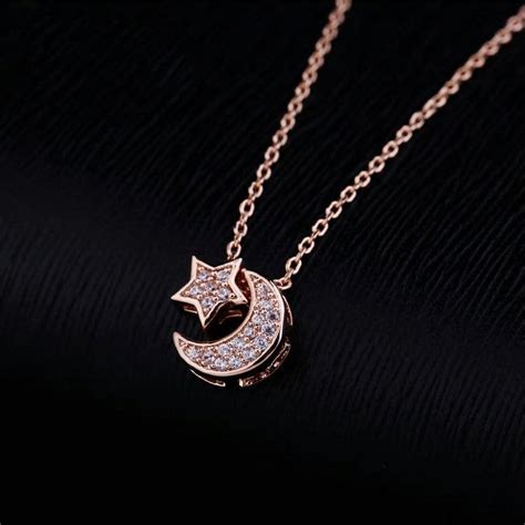 CZ Crystal Paved Moon Star l Chain Necklace Silver- 2 Colors – Neshe ...